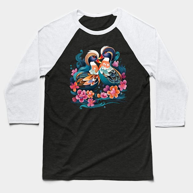 Mandarin Duck Couple Valentine Baseball T-Shirt by JH Mart